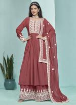 Faux Georgette Rose Pink Wedding Wear Embroidery Work Plazzo Suit